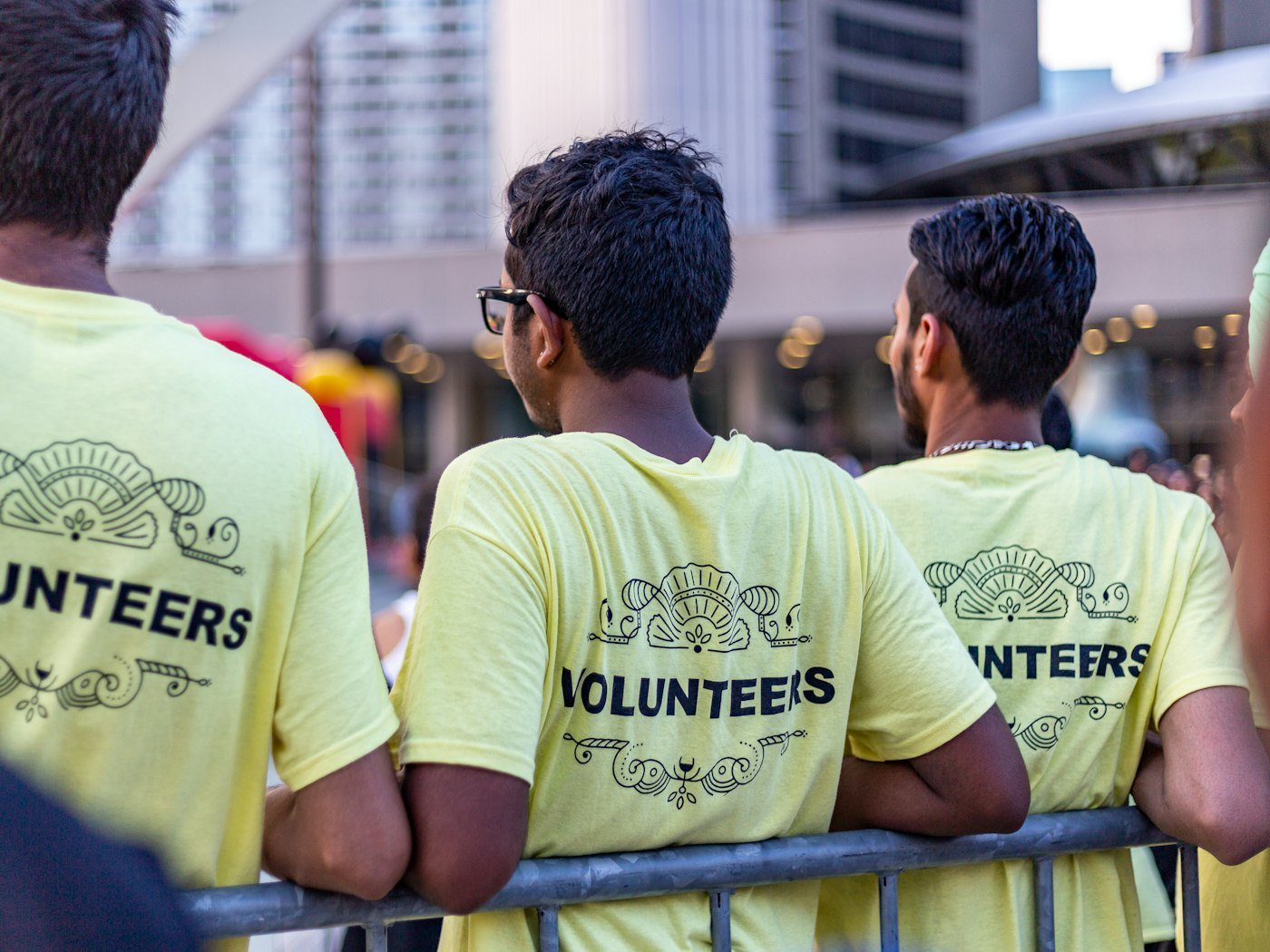 Volunteers in matching shirts at a community event